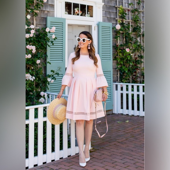 Eliza J Blush Fit & Flare Bell Sleeve Dress NWT - Picture 2 of 6